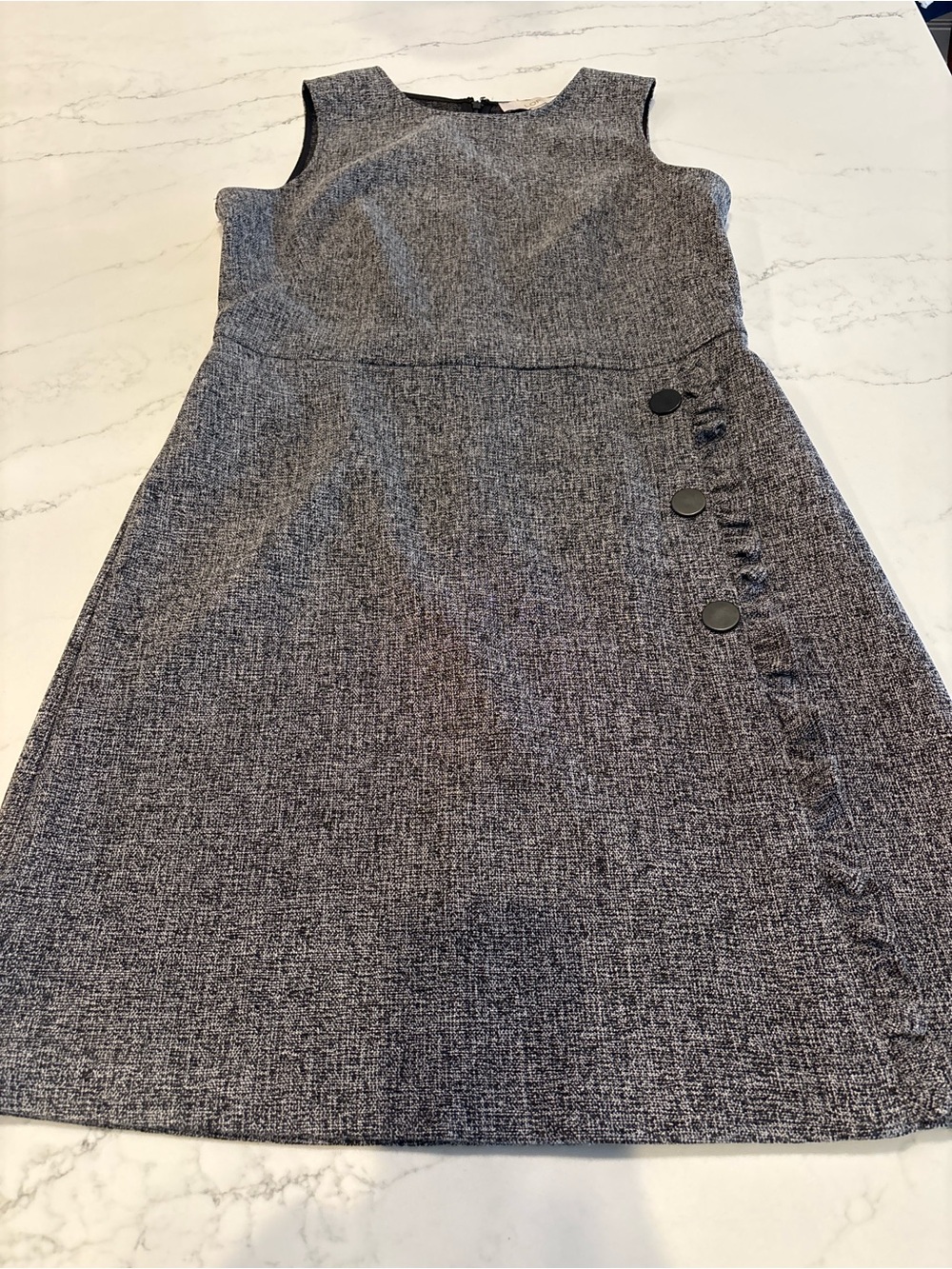 LOFT Gray Tweed Sleeveless Sheath Dress with Side Buttons - Picture 2 of 8